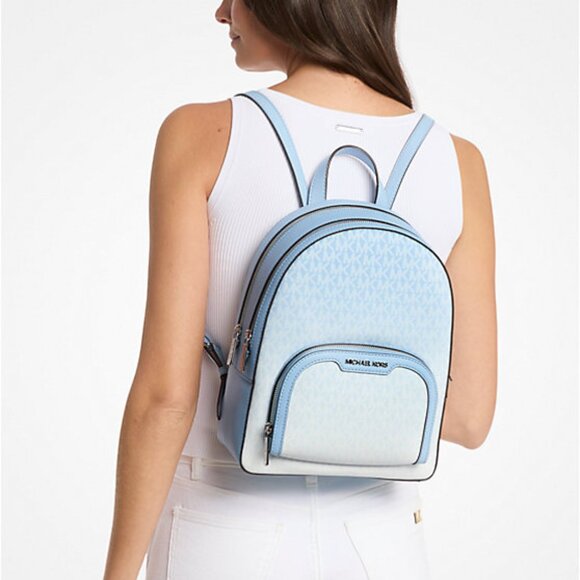 New Michael Kors Jaycee Medium Ombré Signature Logo Backpack Light Sky - Picture 3 of 3